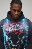Oversized Boxy Washed Panther Over Seam Graphic Hoodie