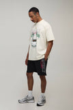 Oversized Extended Neck Beverly Hills Palm Print T-Shirt & Short Set