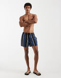 ASOS DESIGN swim shorts in short length in navy and black stripes
