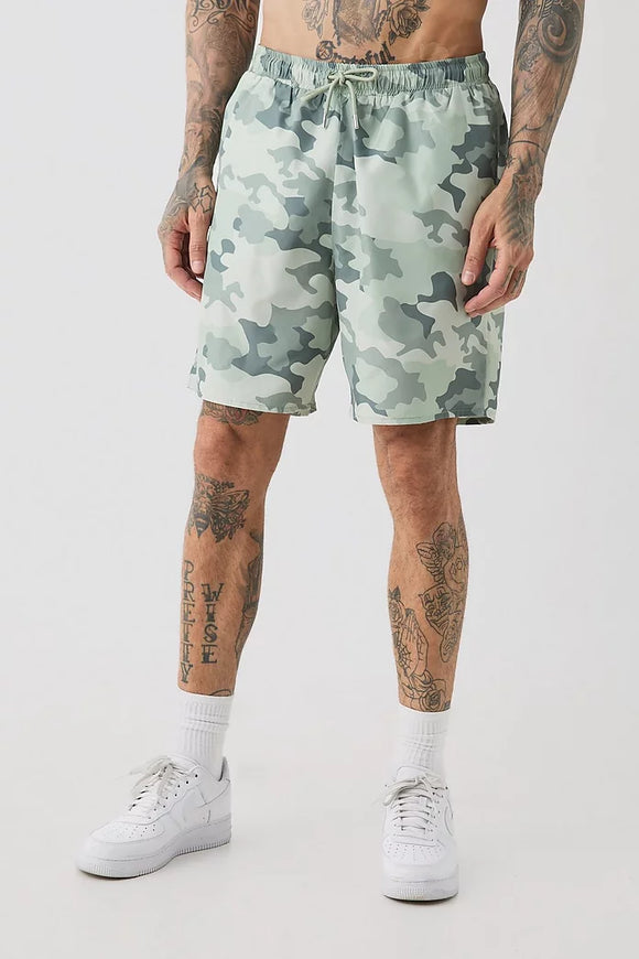 TALL KHAKI CAMO PRINTED SWIM SHORTS