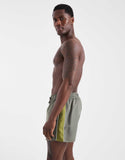 ASOS DESIGN swim shorts in short length in khaki with binding