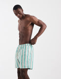 ASOS DESIGN swim shorts in mid length in turquoise watercolor stripes