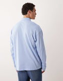 ASOS DESIGN heavyweight oversized stripe long sleeve polo in light blue texture.