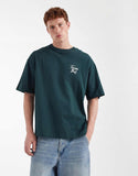 ASOS DESIGN oversized t-shirt with text back graphic in dark green.