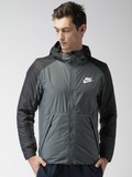Nike Men Grey Solid Hooded AS M NSW SYN Bomber Jacket