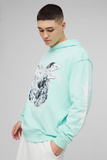 boohooMAN Oversized Loopback Raw Seams Worldwide Printed Hoodie