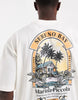 ASOS DESIGN oversized t-shirt with breach back graphic in cream.