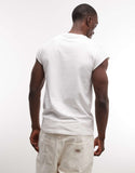 ASOS DESIGN slim T-shirt with text graphic in cream.