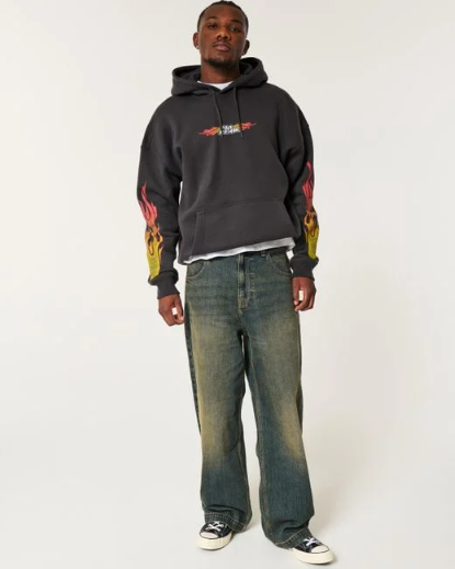 Men's Black Baggy No Fear Graphic Hoodie