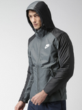 Nike Men Grey Solid Hooded AS M NSW SYN Bomber Jacket
