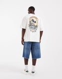 ASOS DESIGN oversized t-shirt with breach back graphic in cream.