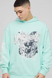 boohooMAN Oversized Loopback Raw Seams Worldwide Printed Hoodie