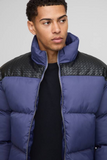 boohooMAN Regular Fit PU Yoke Nylon Panel Puffer Jacket