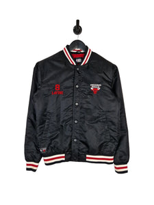 Chicago Bulls NBA Applique Satin Black Bomber Jacket