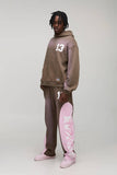 Tall Oversized Boxy Spray Wash 13 Print Hoodie & Baggy Panel Jogger