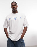ASOS DESIGN oversized t-shirt with high build peach graphic in white.
