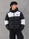 FILA Black & White Colorblock Hooded Puffer Jacket