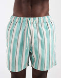 ASOS DESIGN swim shorts in mid length in turquoise watercolor stripes