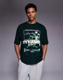 ASOS DESIGN oversized T-shirt with street graphic in dark green.