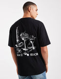 ASOS DESIGN relaxed T-shirt with wine bar graphic in black.