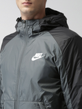 Nike Men Grey Solid Hooded AS M NSW SYN Bomber Jacket