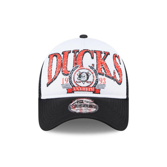 NHL Distressed Anaheim Ducks Black 9FORTY A-Frame Trucker Cap