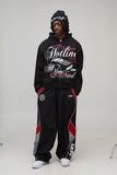Black Oversized Boxy Hotline Graphic Zip Through Hoodie