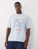 Selected oversized t-shirt with Amalfi print in blue.