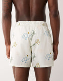 ASOS DESIGN short length seersucker swim shorts with print in ecru