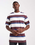 ASOS DESIGN heavyweight relaxed T-shirt in burgundy and cream stripe.