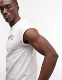 ASOS DESIGN slim T-shirt with text graphic in cream.