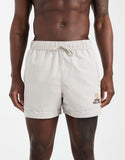 ASOS DESIGN swim shorts in short length with embroidery in beige