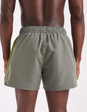 ASOS DESIGN swim shorts in short length in khaki with binding