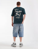 ASOS DESIGN oversized t-shirt with text back graphic in dark green.