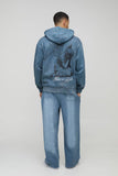 Oversized Graphic Washed Zip Through Hoodie