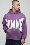 Oversized Boxy Twill Applique Contrast Stitch Hoodie