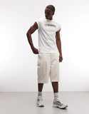 ASOS DESIGN slim T-shirt with text graphic in cream.