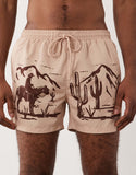 South Beach western print swim shorts in light brown