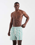 ASOS DESIGN swim shorts in mid length in turquoise watercolor stripes