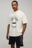 Oversized Extended Neck Beverly Hills Palm Print T-Shirt & Short Set