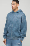 Oversized Graphic Washed Zip Through Hoodie