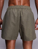 ASOS DESIGN short length swim shorts in khaki-green leopard jacquard