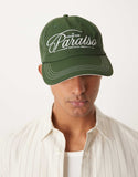 ASOS DESIGN cap in green canvas with graphic