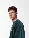 ASOS DESIGN oversized t-shirt with text back graphic in dark green.