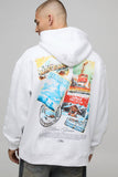 White Oversized Ski Postcard Printed Heavyweight Hoodie