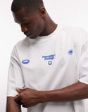 ASOS DESIGN oversized t-shirt with high build peach graphic in white.