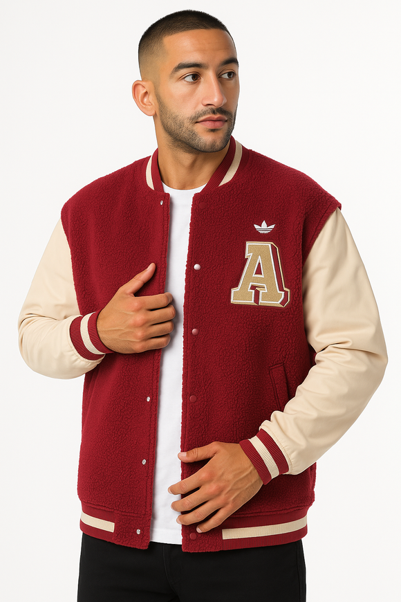 Teddy Varsity Jacket Burgundy Beige