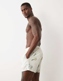 ASOS DESIGN short length seersucker swim shorts with print in ecru