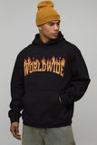 Oversized Worldwide Flame Printed Hoodie
