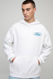 White Oversized Ford Winter Carnival License Printed Hoodie
